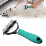 Double-sided undercoat rake with durable dematting tool, easy-grip design for long-haired cats and home use.