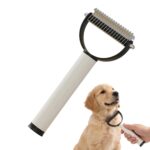 Double-sided dematting comb with undercoat rake function, safe for removing tangles and mats, ergonomic design for long thick coats.