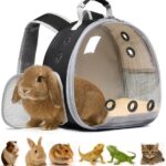 Bunny Carrier, Guinea Pig Carrier,Small Animal Carrier Backpack for Rabbit,Bearded Dragon, Lizard,Hamster,Kitten. Breathable Pet Travel Cage Bag Perfect for Vet Visits & Outdoor Adventures (Black)