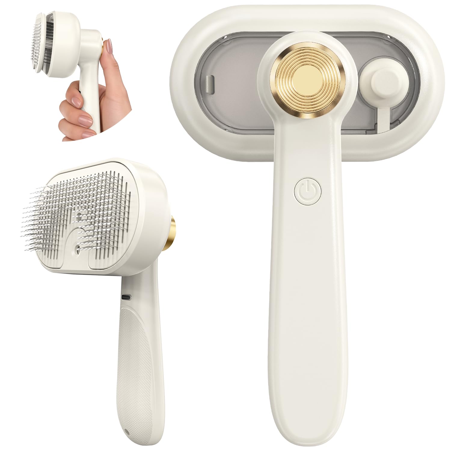 Version 1.0.0 3-in-1 steam grooming comb with self-cleaning mist function, softens fur and reduces static for all coat types. - Image 1