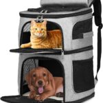 Double Cat Carrier, Cat Backpack Carrier for 2 Cats, Multi Dog Backpack, Two Cat Carrier with 7 Ventilation Windows, Built-in Frame and Support Plate, Safety Straps, Collapsible, Perfect for Travel
