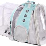 Dual Extension Pet Backpack Carrier for Large Cat and Small Puppy up to 20 Pounds, Clear Space Capsule Astronaut Transparent Bubble Window Pet Vet Travel Visit Bag
