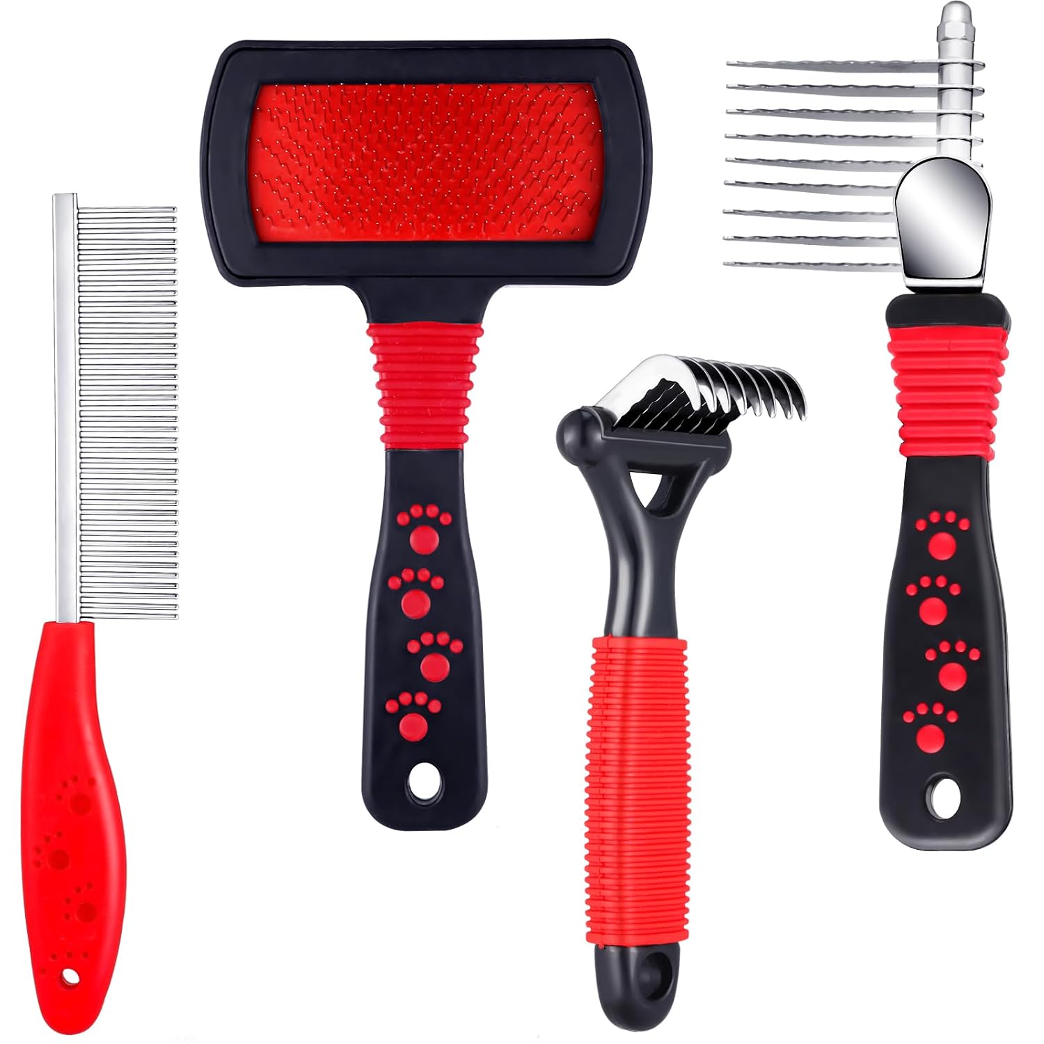 71PG8EOcS5L._SL1500_.jpg 4-piece grooming kit includes dematting combs, slicker brush, and steel comb for dogs and cats. - Image 1