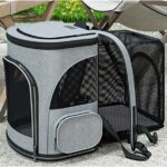 Cat Carrier Backpack, Expandable Pet Carrier with Sun Shade ??Oxford Canvas Material,Breathable Mesh Backpack for Small Dogs, Medium Cats, for Traveling, Hiking, Camping (Grey)