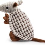 Gray 8-Inch Stuffed Armadillo Squeaky Plush Dog Toy, Helps Clean Teeth, For All Breed Sizes