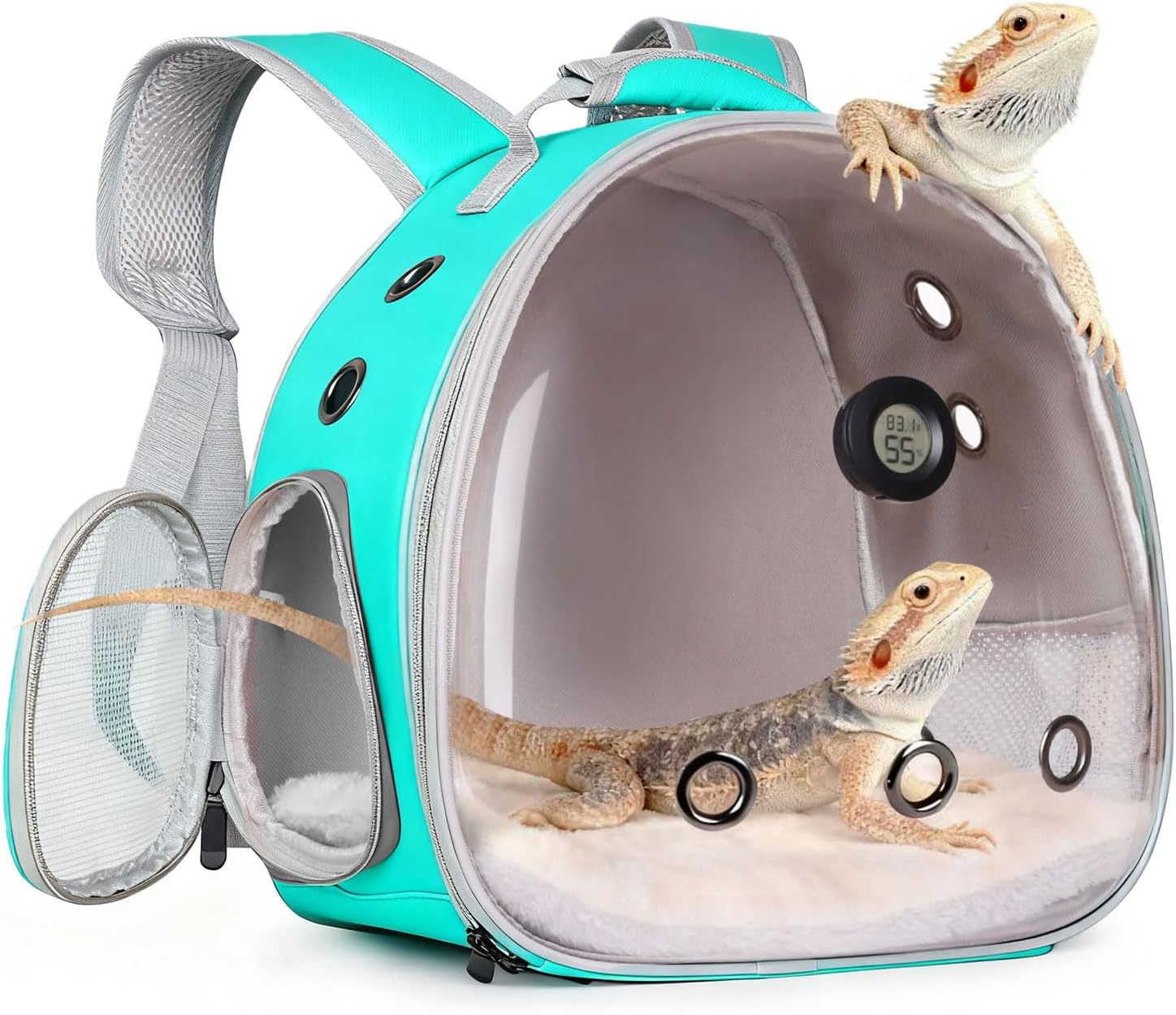 71xOzmBbJHL._AC_SL1500_.jpg Bearded Dragon Travel Backpack Carrier with Reptile Thermometer and Humidity Gauge Lizard Travel Cage Space Capsule Clear Bubble Window Astronaut Reptile Bag for Ball Python (Green, Backpack) - Image 1