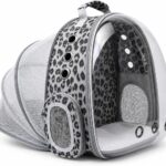Expandable Cat Carrier Backpack for Cats & Dogs, Bubble Window Pet Travel Backpack with Breathable Mesh, Anti-Collapse Structure, Side Door, for Vet Visits, Hiking, Black and White Animal