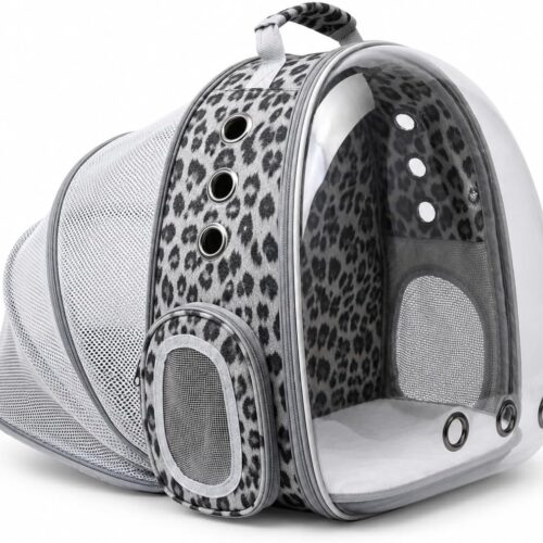 Expandable Cat Carrier Backpack for Cats & Dogs, Bubble Window Pet Travel Backpack with Breathable Mesh, Anti-Collapse Structure, Side Door, for Vet Visits, Hiking, Black and White Animal