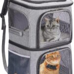 2-in-1 Double Pet Carrier Backpack for Small Cats and Dogs, Portable Pet Travel Carrier, Super Ventilated Design, Ideal for Traveling/Hiking/Camping, Large Size