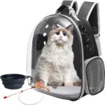 Large Cat Backpack Carrier with Folding Bowl and Teaser Stick for Cats up to 20lbs with Ventilation and Padded Straps Mochila para Gatos transportadora  (Black)