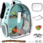 Bird Backpack, Bird Carrier Travel Cage with Perch, Portable Wildbird Carrier Bag, Parrot Parakeet Cockatiel Cage with Food Bowl & Stainless Steel Tray for Conures Budgie Canary Lovebirds Small Animal