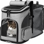 Cat Carrier Backpack, Airline Approved Expandable Pet Carrier, Breathable Mesh Backpack for Small Dogs & Medium Cats Hiking Camping Travel (Gray)