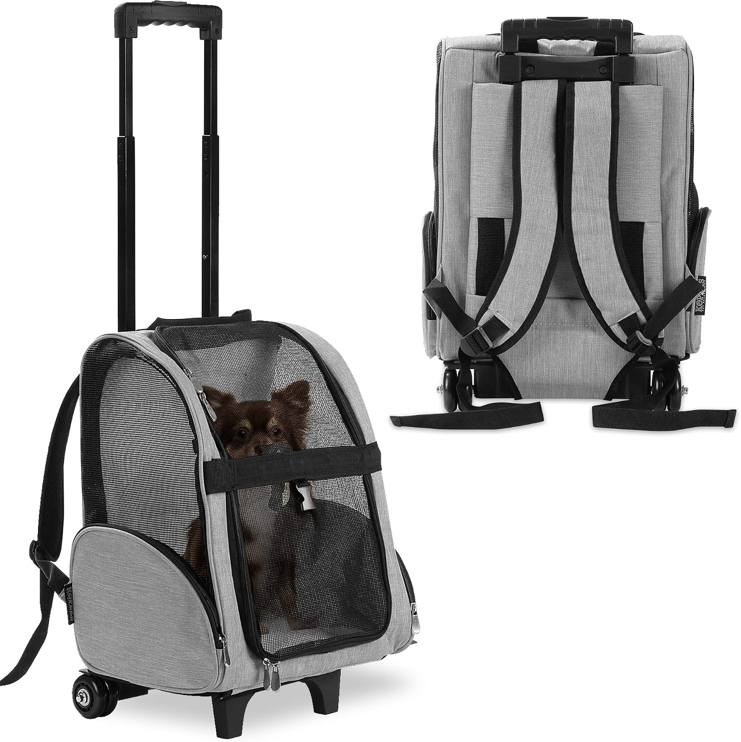 81skxGp30ML._AC_SL1500_.jpg Deluxe Backpack Pet Travel Carrier with Double Wheels for Pets up to 10 Pounds - Black - Approved by Most Airlines - Image 1