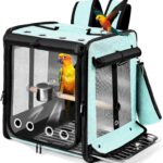Bird Carrier with Seat Belt for Car Travel, Bird Backpack Carrier with Indestructible Stainless Steel Mesh, Large Bird Carrier Travel Cage, Green
